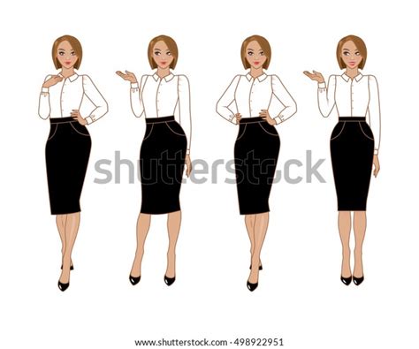 Sexy Attractive Cartoon Business Woman Character In White Shirt And Black Midi Pencil Skirt