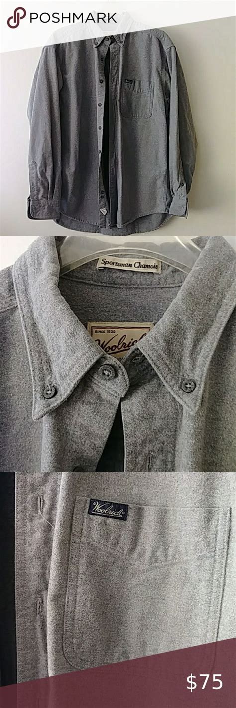 Men S Woolrich SPORTSMAN CHAMOIS Coat Grey Shirt Casual Shirts For