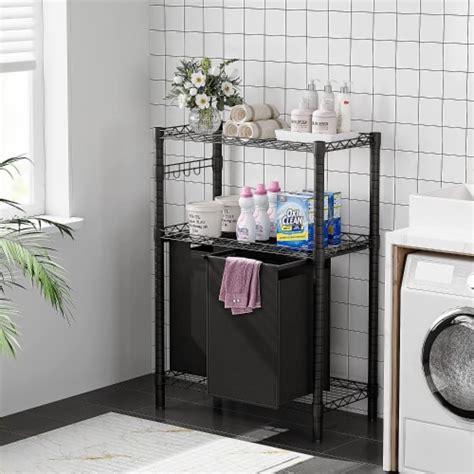 Black Metal Laundry Basket Racks with 2 Removable Laundry Baskets, 29.5"Lx13.7"Wx43.3"H - Kroger