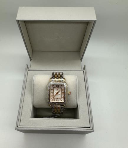 New Michele Deco Madison Diamond Two Tone K Gold Watch Mww T