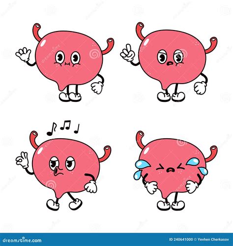 Funny Cute Bladder Character Bundle Set Vector Hand Drawn Doodle Style Traditional Cartoon