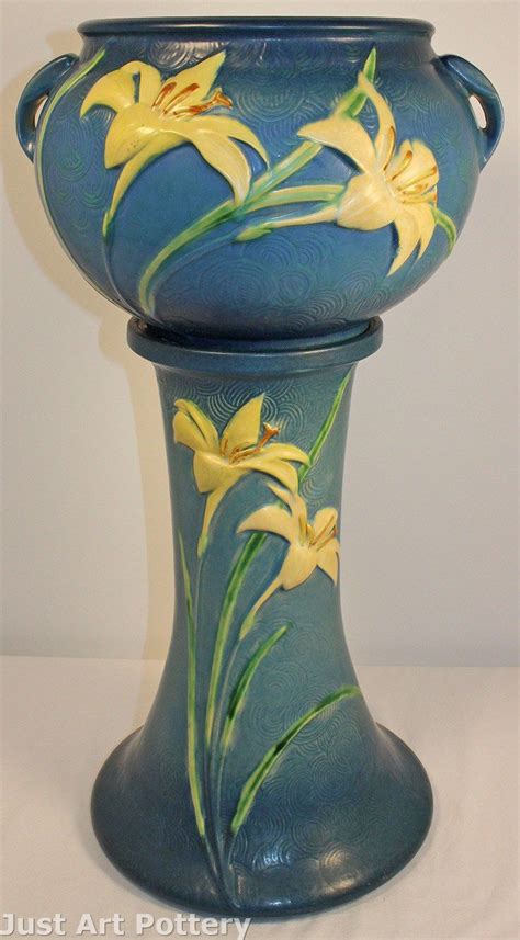 Roseville Pottery Zephyr Lily Blue Jardiniere And Pedestal 671 8 From