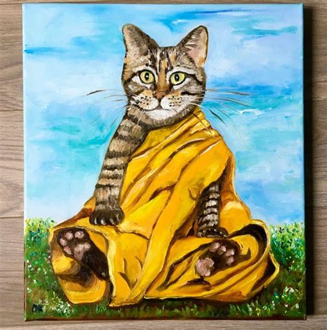 Buddhist Cat Bringing Peace And Tranquility Of Mind Oil Painting By