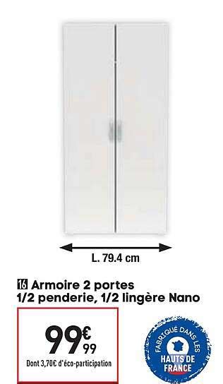 Promo Armoire 2 Portes 1 2 Penderie 1 2 Lingère Nano chez Conforama