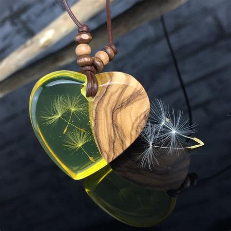 Bestseller Heart Resin Wood Necklace Yellow Dandelion Heart Etsy