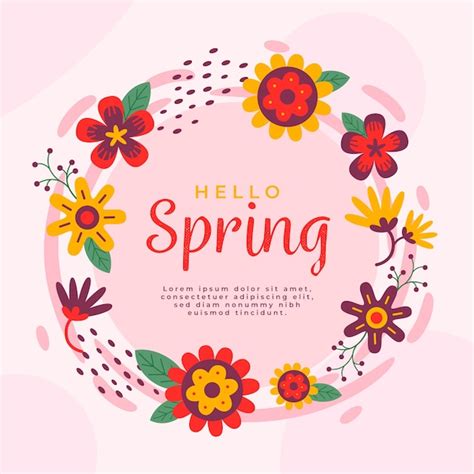 Free Vector Hello Spring Lettering With Floral Frame