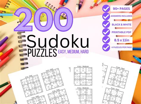 Sudoku Puzzles for Adults Sudoku Printable Digital Workbook Puzzle Book ...