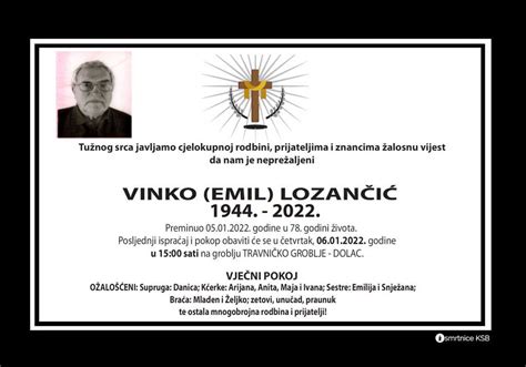 Vinko Emil Lozančić Osmrtnice KSB