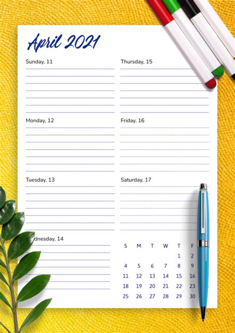 Download Printable Lined weekly planner with calendar PDF