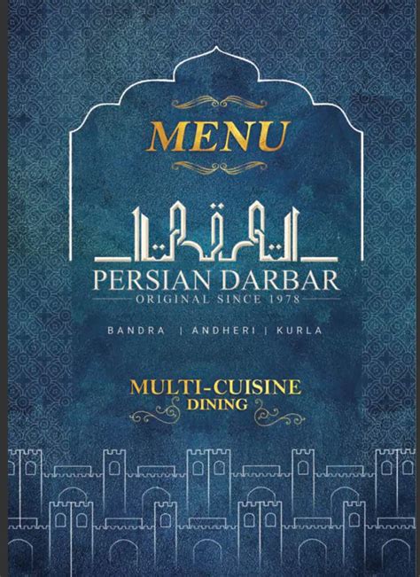 Menu of Persian Darbar, Camp Area, Pune