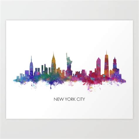 New York City Skyline Watercolor Art Print by Enchanted Wishes | Society6