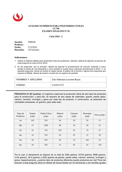 Finalito 2023 0200 ANÁLISIS NUMÉRICO PARA INGENIEROS CIVILES CI 708