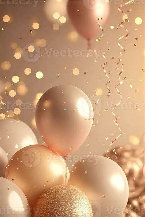 Festive Luxury Background With Golden Inflatable Balloons Confetti