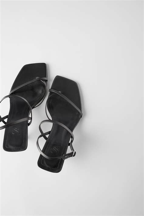 Strappy Mid Heel Leather Sandals Heeled Sandals Shoes Woman Zara United States Black