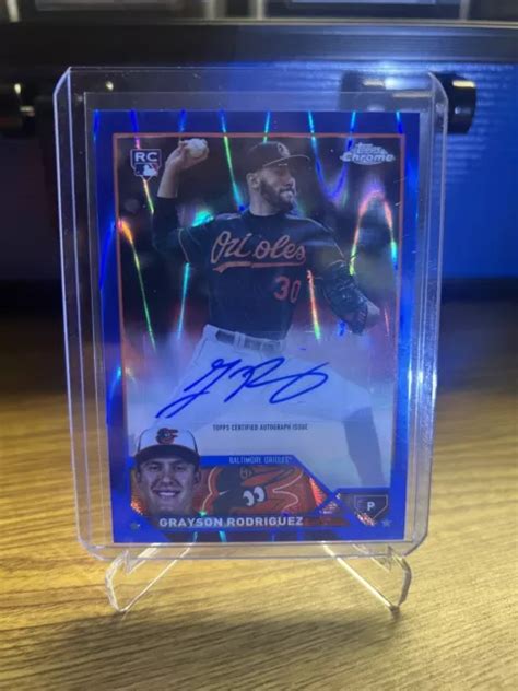 2023 TOPPS CHROME Update réfracteur onde bleue Grayson Rodriguez Auto