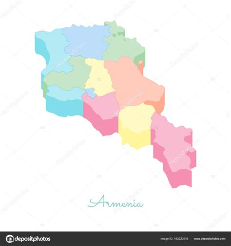 Armenia region map colorful isometric top view Detailed map of Armenia