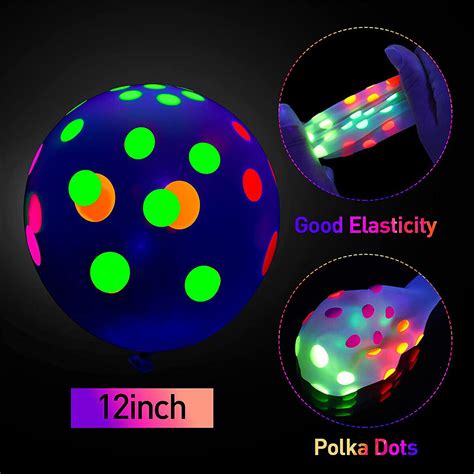 Pcs Uv Neon Glow Balloons Reusable Polka Dot Blacklight Reactive