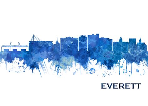 Everett Washington Skyline Blue Towseef Dar Print | Poster, Poster ...