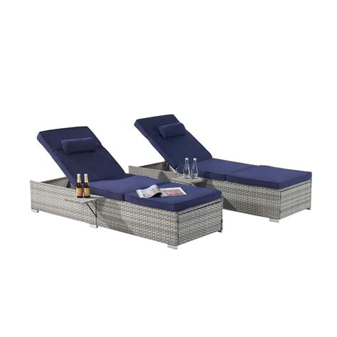 Sudzendf 2 Pieces PE Rattan Wicker Outdoor Patio Chaise Lounge With Cup