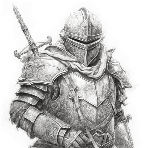 premium ai image  drawing   knight  armor   sword   hand