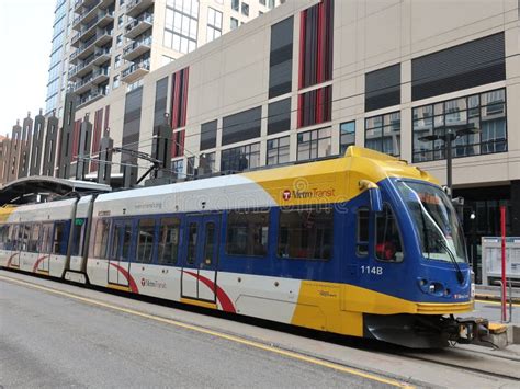 Light Rail Train In Minneapolis Stock Image - Image of skyscraper ...