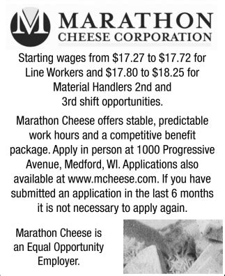 Vacancies, Marathon Cheese Corporation, Marathon, WI