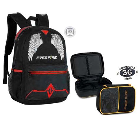 Kit Mochila Costas Estojo Box Free Fire Games Juvenil Escolar Ou