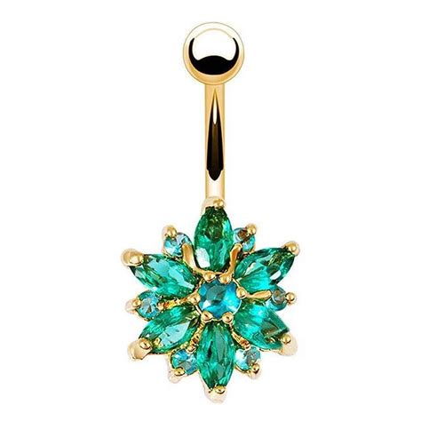 Zrb Pcs Crystal Belly Button Ring G Belly Piercing Dangle Flower