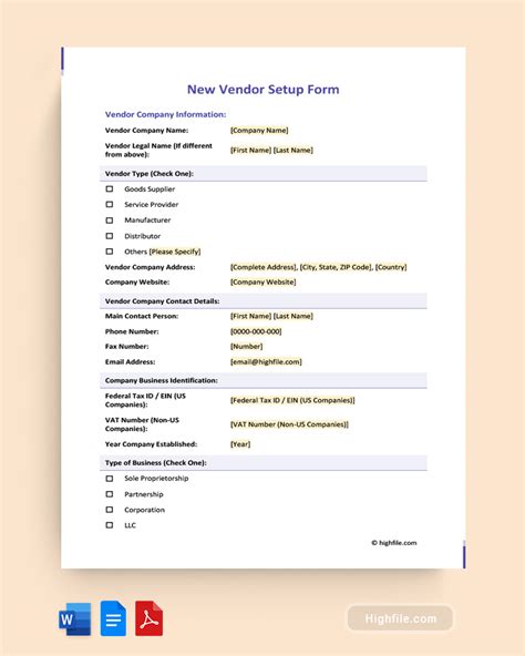 Free Vendor Application Forms Form Templates Highfile