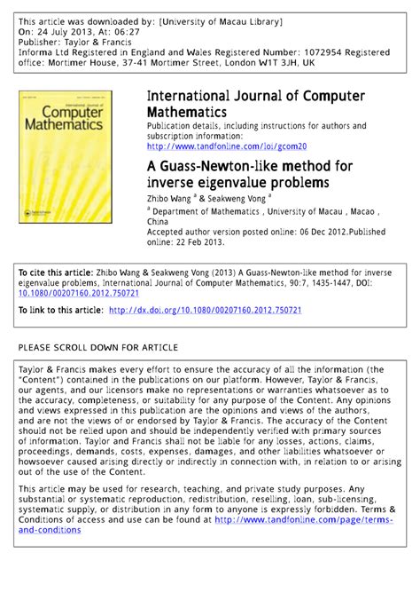 Pdf A Guassnewton Like Method For Inverse Eigenvalue Problems