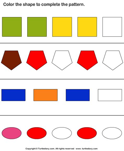 Color Shape To Complete Patterns Turtle Diary Worksheet