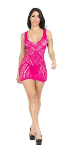 Lingerie Sexy Mini Vestido Arrastão Sensual Meia Corpo Rosa MercadoLivre