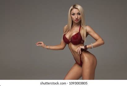 Sexy Blond Bodybuilder Woman Bikini On Stock Photo