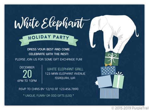 White Elephant Gift Exchange Holiday Party Invitation Holiday Party