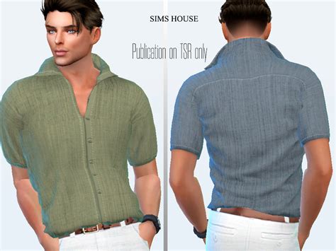 The Sims Resource Men S Linen Shirt With Short Sleeves Plain