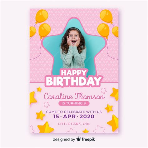 Шаблон приглашения на день рождения для детей | Бесплатно векторы