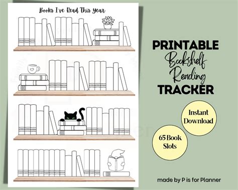 Bookshelf Reading Tracker Printable Yearly Reading Challenge Books