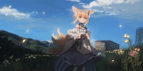 Animal Ears Arknights Blonde Hair Braids Chihuri405 Dress Flowers