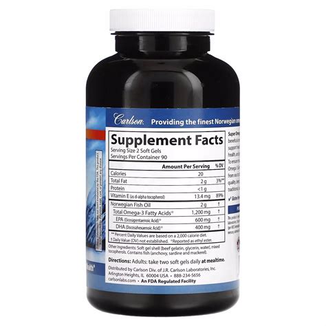 Carlson, Wild Caught Super Omega-3, Супер Омега-3, 1200 mg, 180 капсул ...
