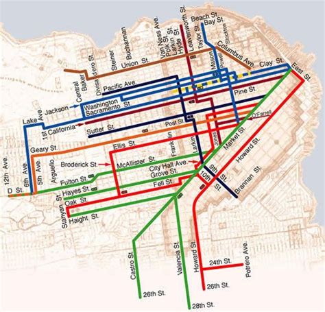 San Francisco Cable Car Lines Map - Fullest Extent