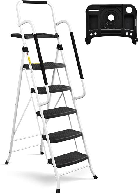 Hbtower Step Ladder With Handrail Folding Rung With Large Non Slip