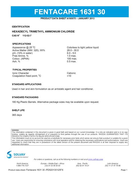 Cetyl Trimethyl Ammonium Chloride Or Hexadecyl Trimethyl Ammonium