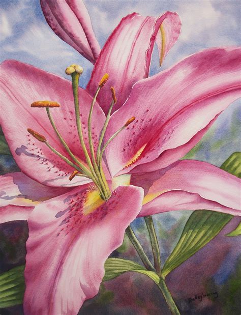 Pink Stargazer Lily, watercolour by Shelley Waring | Flower art ...