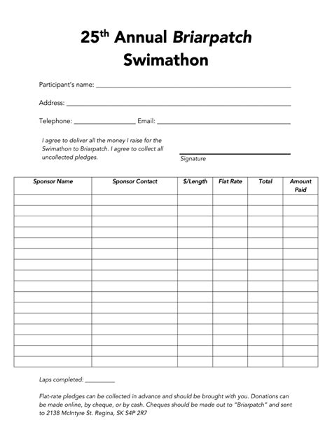 Swim A Thon Pledge Sheet Fill Out Sign Online DocHub