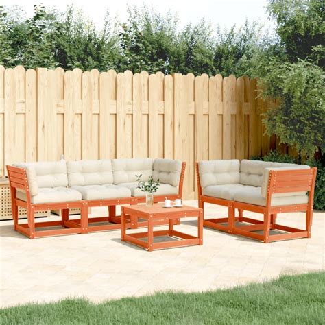 Salon De Jardin Pcs Avec Coussins Cire Marron Bois Pin Massif Leroy