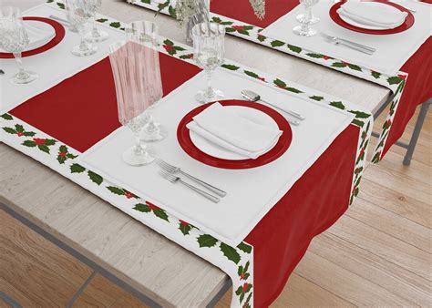 Crimson Red Christmas Table Runner Christmas Berries Table Runner Red