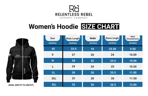 Women's Hoodies Size Guide