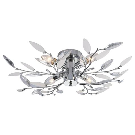 Thlc Willow Way Semi Flush Ceiling Light In Chrome With Leaf Detail