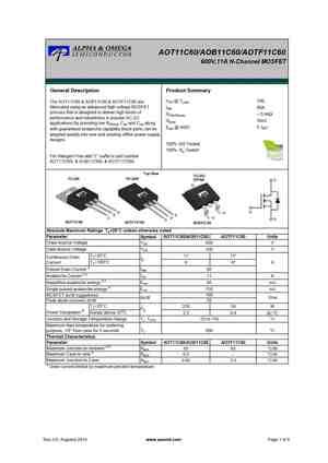 AOTF11C60 MOSFET Datasheet Equivalente Reemplazo Hoja De