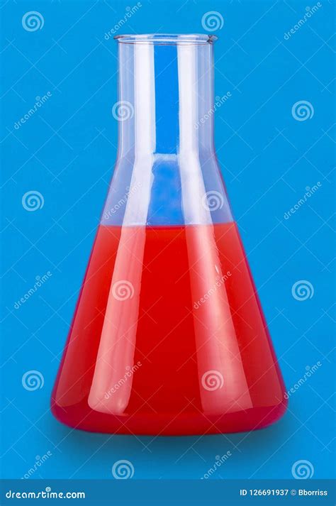 Test Flask With Red Liquid On Blue Background Stock Image Image Of Health Glass 126691937